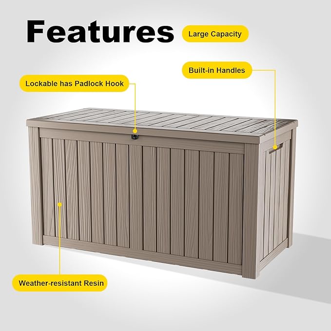 EasyUp 180 Gallon Outdoor Storage Box, Resin Waterproof UV-Resistant Deck Box with Hydraulic Lid Support, Reinforced Stability for Patio, Garden, and Poolside, Gray