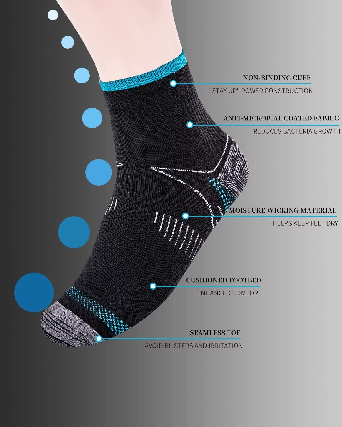 woeita Compression Socks - Upgraded Sport Plantar Fasciitis Arch Support- Low Cut Compression Foot Socks Best for Athletic Sports, Running, Medical, Travel, Pregnancy (6 Pairs)