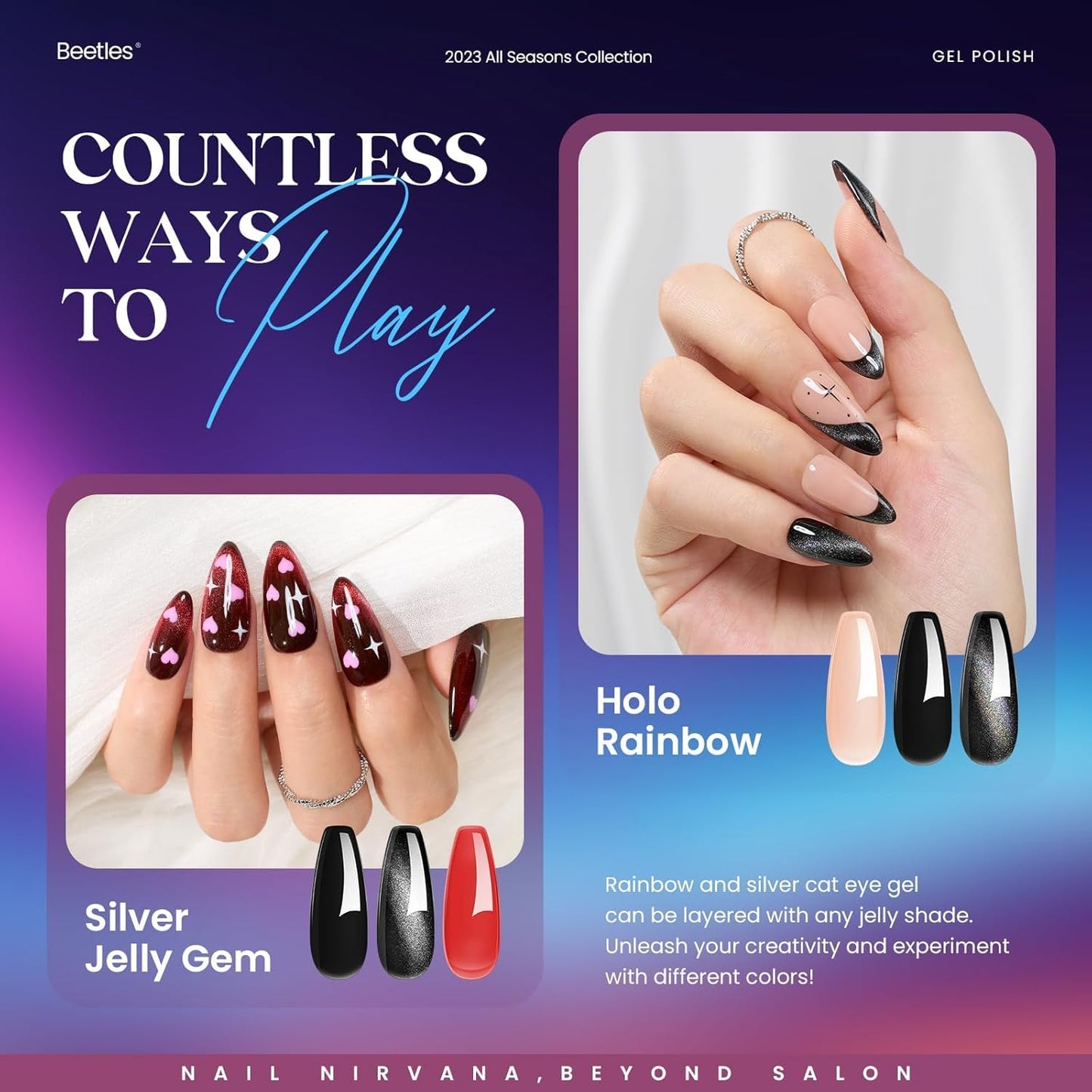 Beetles Halloween Gel Nail Polish - 39 Pcs Jelly Nail Set Glitter Changing Nail Polish Kit Treasure Box Collection with 3Pcs Base Matte and Glossy Top Soak Off Nails