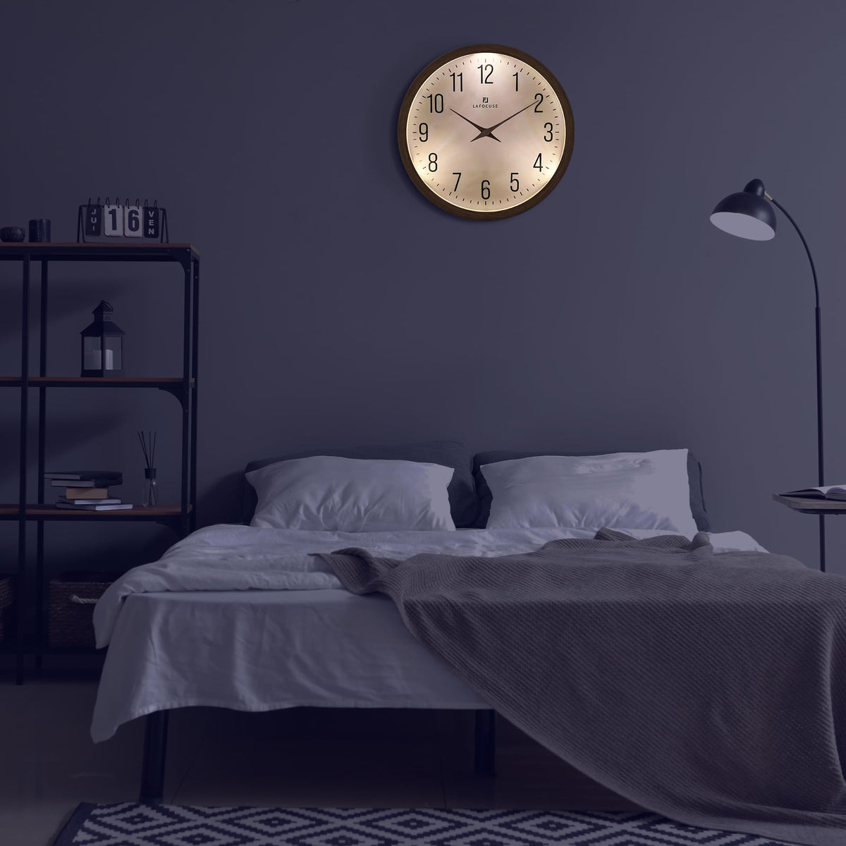 Lafocuse 12 Inch Brown Night Light Wall Clock Battery Operated, Silent Light up Wall Clocks Glow in the Dark for Bedroom Living Room Office