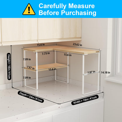 Golener Countertop Organizer Corner Shelf, 2 Tier Adjustable Stackable Corner Shelves for Kitchen, Bathroom, Spice Rack, Coffee Bar, Over Sink, Dresser Table, Corner Counter Shelf Stand, Natural Beige
