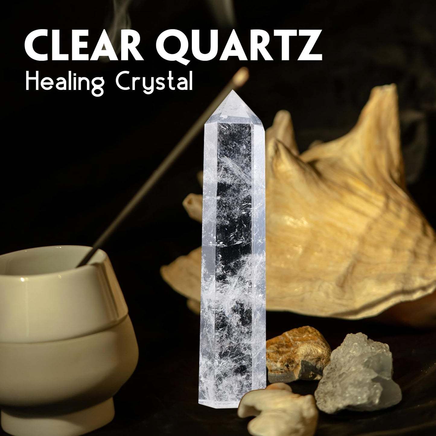 Runyangshi Large Natural Clear Quartz Chakra Crystal Tower - 7"-7.8"(18-20cm) Hexagonal Healing Crystal Obelisk for Energy Healing, Meditation, Home Decor,
