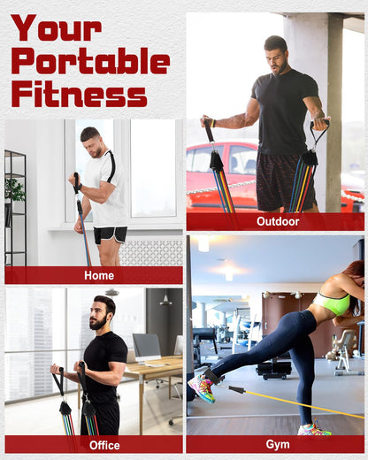 Fitense Resistance Bands Set Men 6PCS - Exercise Bands 270 LBS, Fitness Band with Handles/Door Anchor/Ankle Straps/Bag/Poster, Heavy Resistance Bands for Working Out & Shape Body at Home Gym