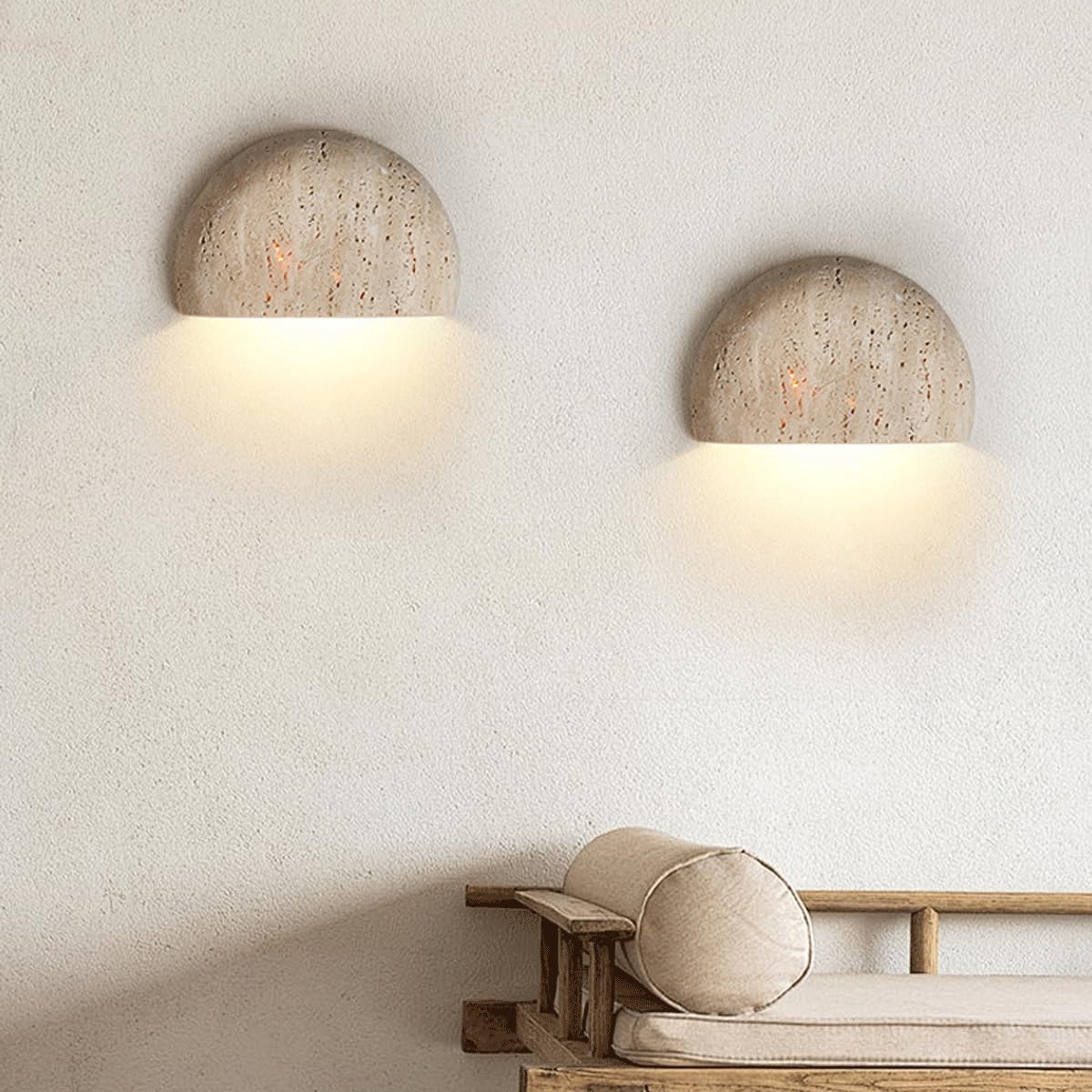 ZHUXMF Semi Circle Yellow Travertine Wall Lamp Japanese Style Wabi-Sabi Art Lighting Fixture Half Moon Marble Wall Sconce Natural Stone Bedside Wall Light For Foyer Bedroom Stairs