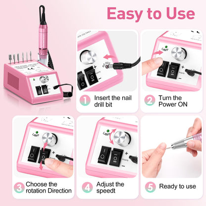 20000RPM Electric Nail Drill Professional Nail File Drill Acrylic Nails Kit for Manicure Gel Nail Polish Remover with 1 Pack of Sanding Bands(Pink)