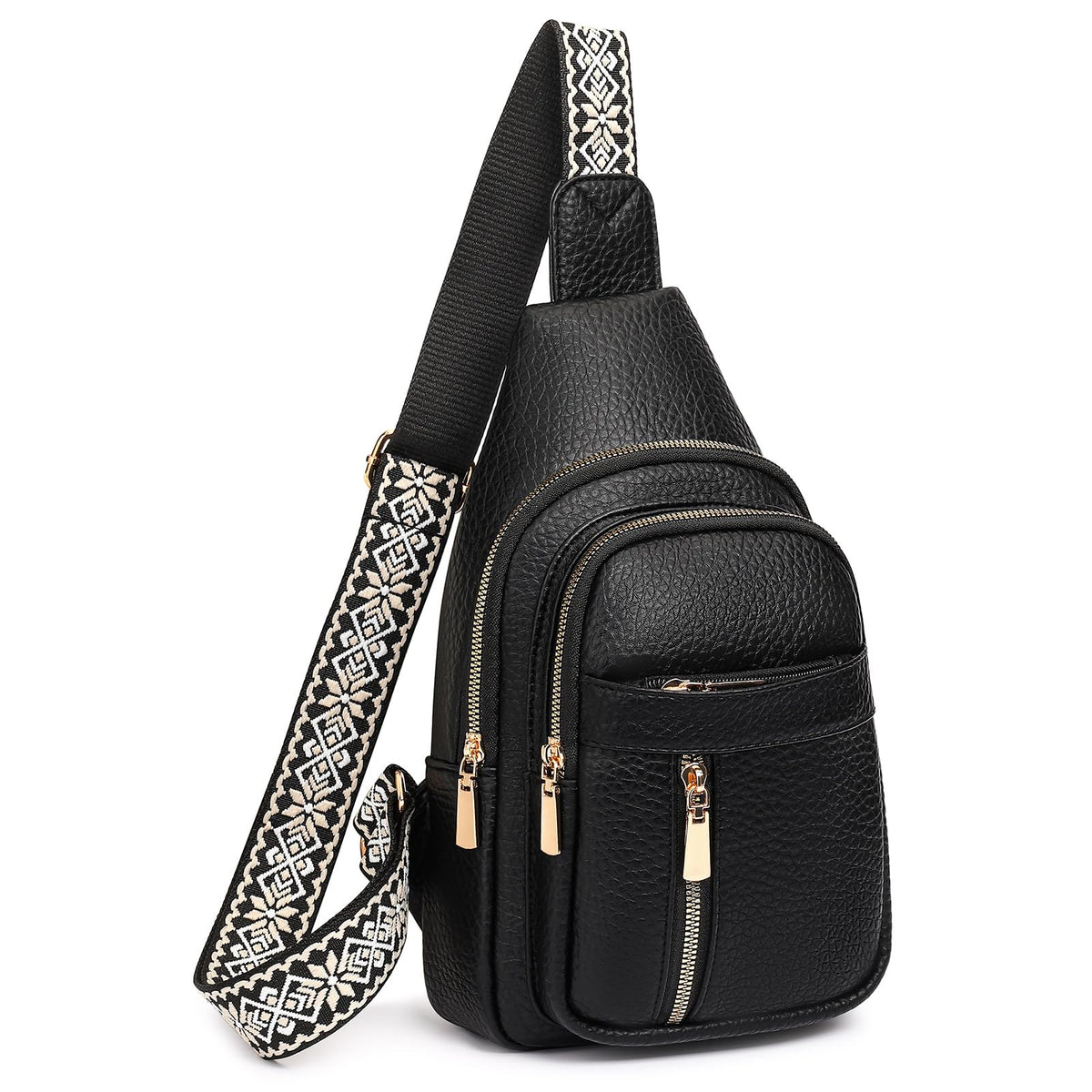 FALAN MULE Small Crossbody Sling Bags Fanny Packs Leather Purses Chest Bag for Women (Black)