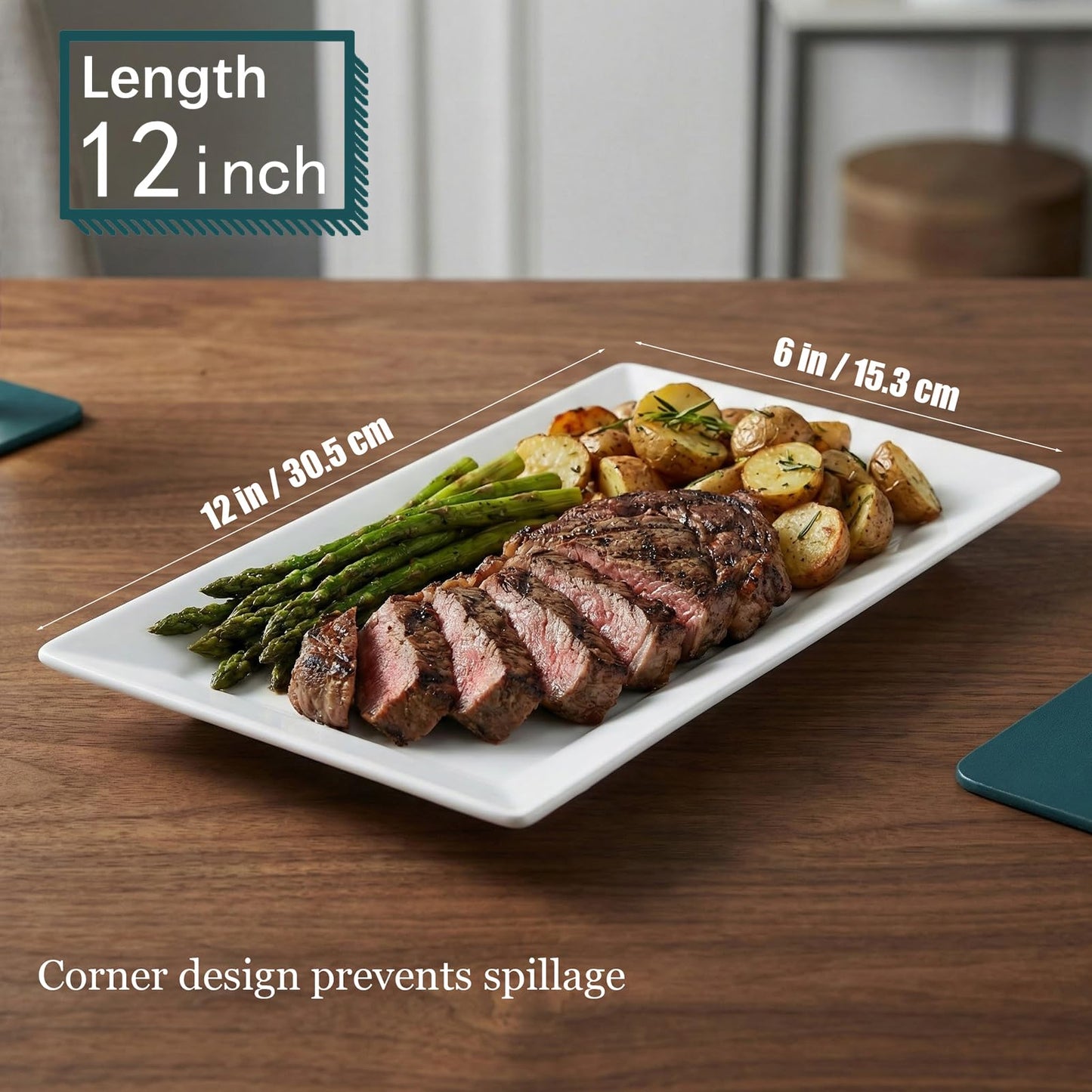 Feenmai 12" Serving Platters Set of 4, White Rectangular Plates, Ceramic Serving Tray, Stackable Large Party Plates for Appetizer, Dessert, Steak, Sushi, Housewarming Gift, Oven Dishwasher Safe