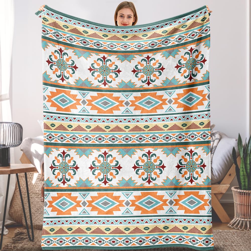 Boho Throw Blanket Bohemian Stripe Throw Ultra Soft Flannel Fleece Bed Blankets Cozy Fuzzy Plush Coach Cover Lightweight Vintage Geometrical Sectional Blanket for Sofa Bed 60" X 80"