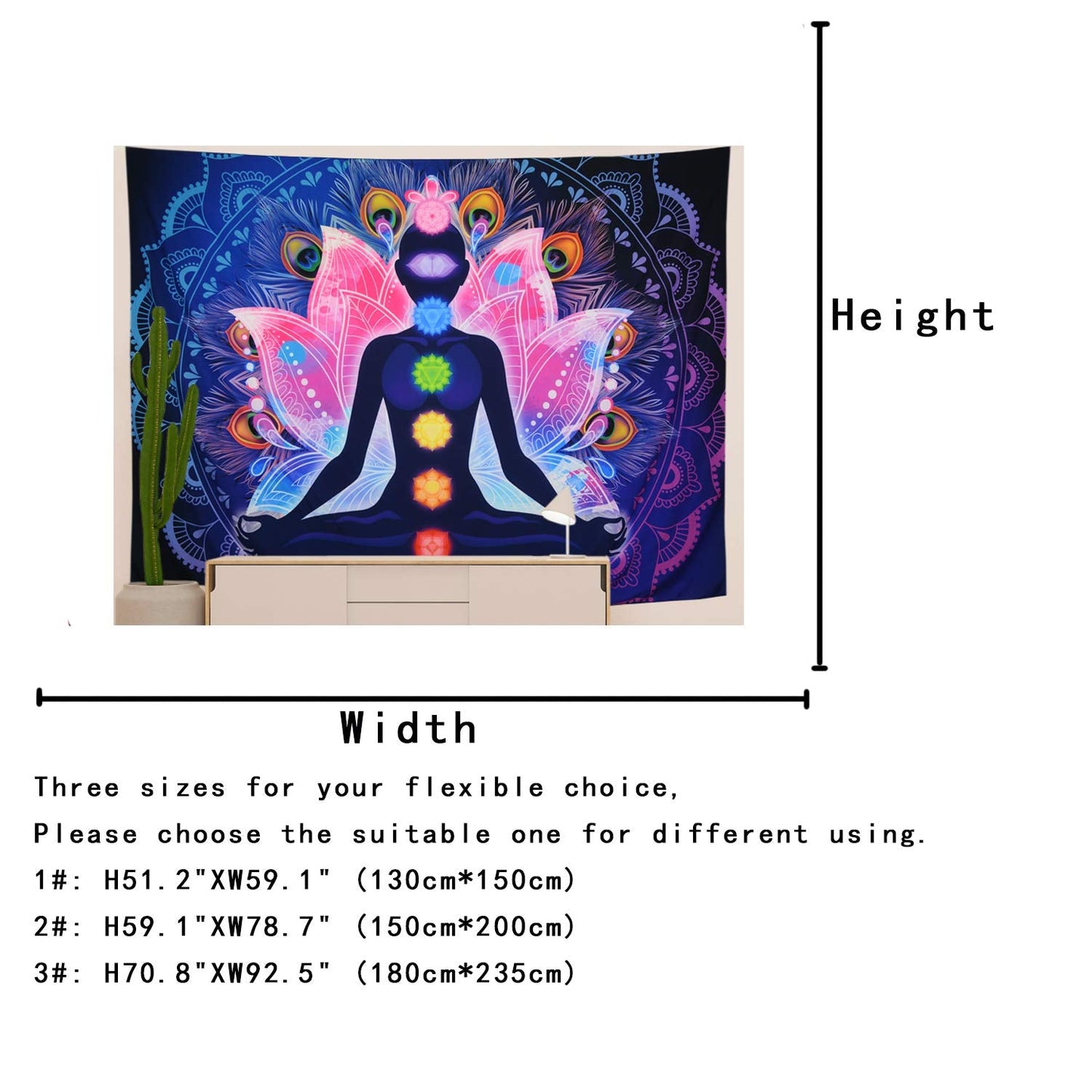 Maccyafst Seven Chakra Yoga Meditation Wall Hanging - Colorful Mandala Indian Hippie Chakra Tapestry for Studio Room (H51.2 W59.1)