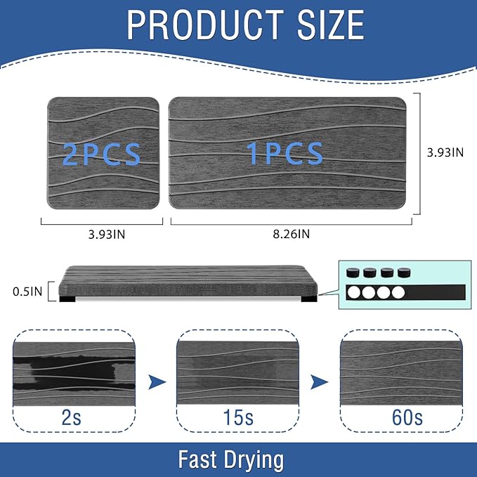 3PCS Water Absorbing Stone Tray, Fast Drying Stone Sink Tray, Stones Soap Trays