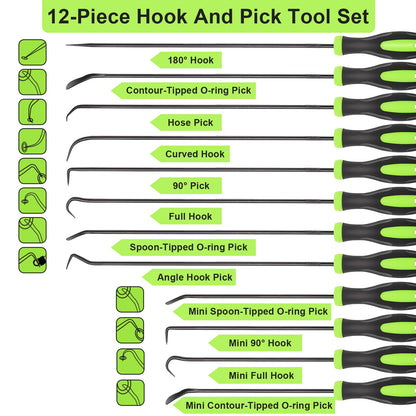 Doaho 12PCS Automotive Hook and Pick Tool Set,Long & Mini Precision Puller Remover Tool Kit for Auto O-Ring,Seal & Gasket Removal,Mechanic Professional Tools,Car Repair Essentials