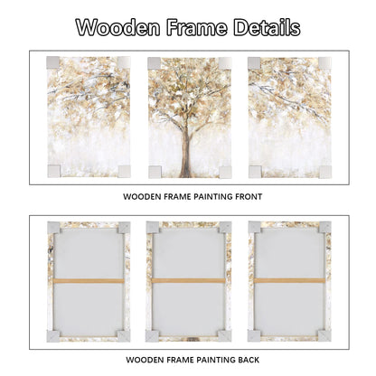 3 Panels Wooden Framed Tree Canvas Wall Art Beige Abstract Painting on Canvas Prints Poster Pictures for Living Room Bedroom Bathroom Dinning Room Hallway Home Office Wall Decoration 30x40cm x3pcs