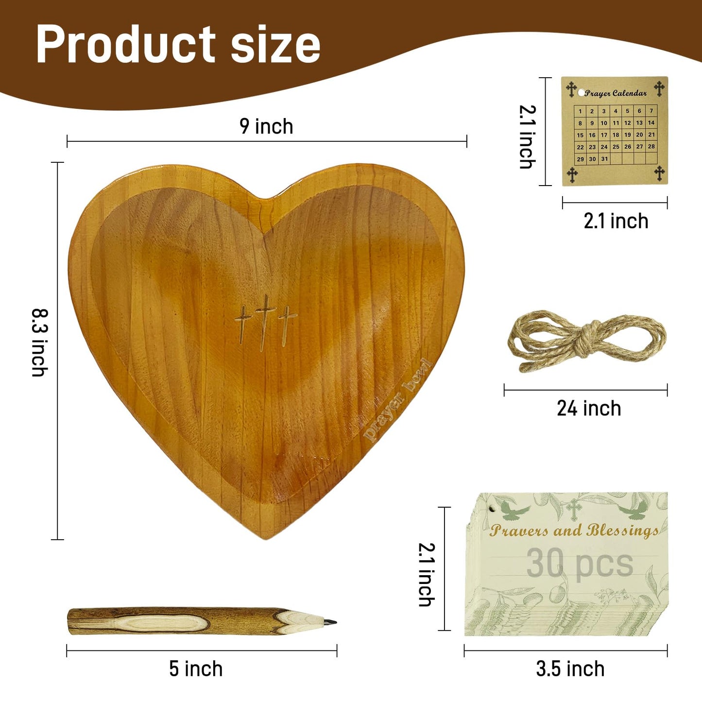 Pawnoc Heart Prayer Bowl with 30 Cards, Meaningful Gift for Friend, Handcrafted Wooden Bowl with Cross, Christian Decor, Religious Gift for Women, Mom, Dad, Daughter, or Husband, Perfect for Easter