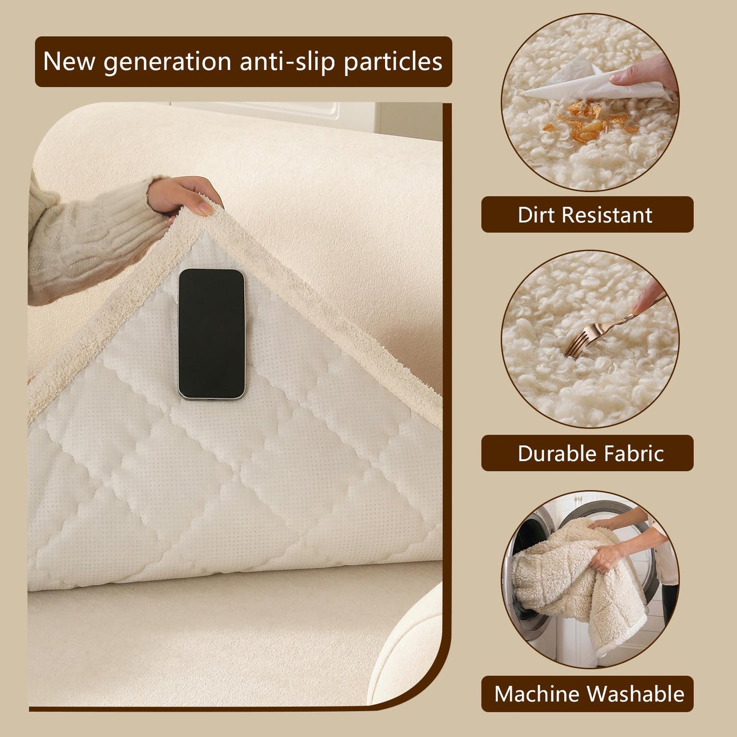 OHSIO Couch Cover for Pets, Washable Non-Slip Sofa Cover Pet Friendly, Soft Fuzzy Teddy Fleece Sofa Slipcover for 2 Cushion Sofa Furniture Protector (Ivory, 27.6" x 59")