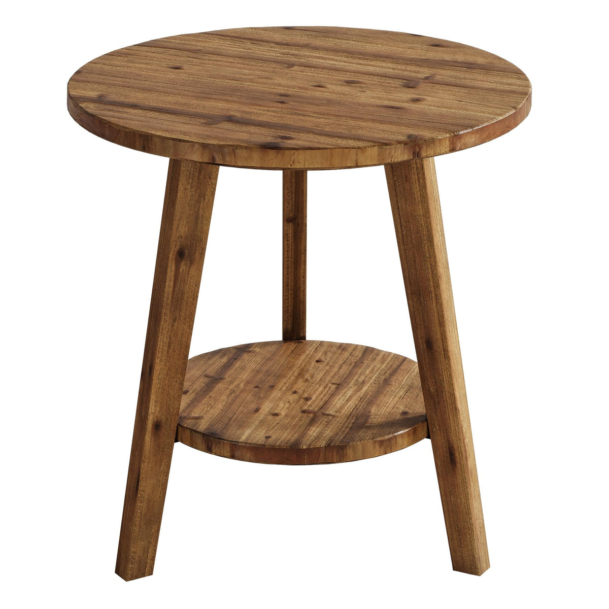 TRIBEWOOD Solid Wood Round End Table, Sofa Side Table with Storage Shelf, Farmhouse Nightstand for Living Room, Bedroom, Easy Assembly (1)