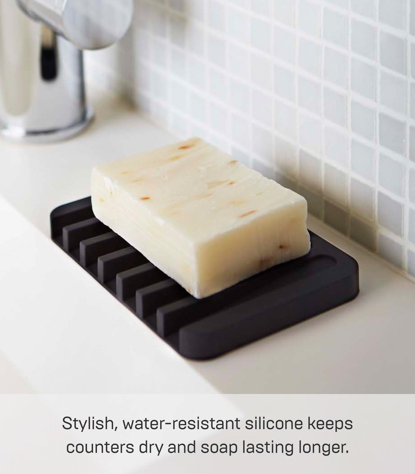 YAMAZAKI Home Flow Soap Tray - Silicone Holder Dish for Sink - Silicone