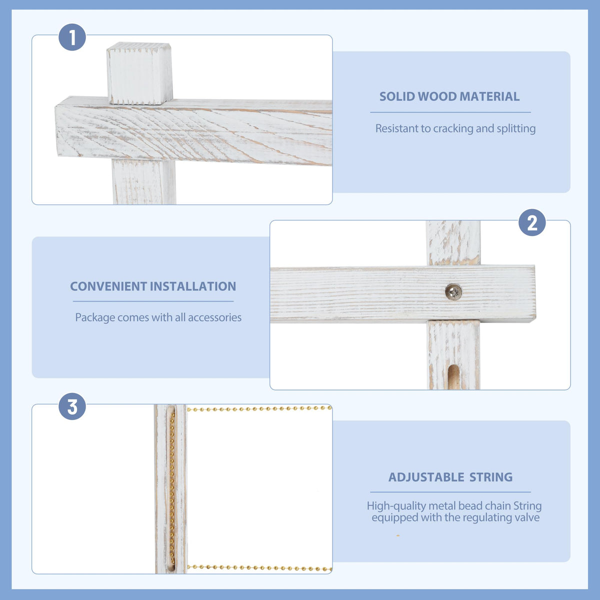 Wood Picture Frames Collage,Photo Display With 30 Clips,Hanging Picture Board Wall Decor for Dorm Graduation Letter Postcard Greeting Card Organizer,Pine,Adjustable Bead String,2 Pack,(Rustic White)