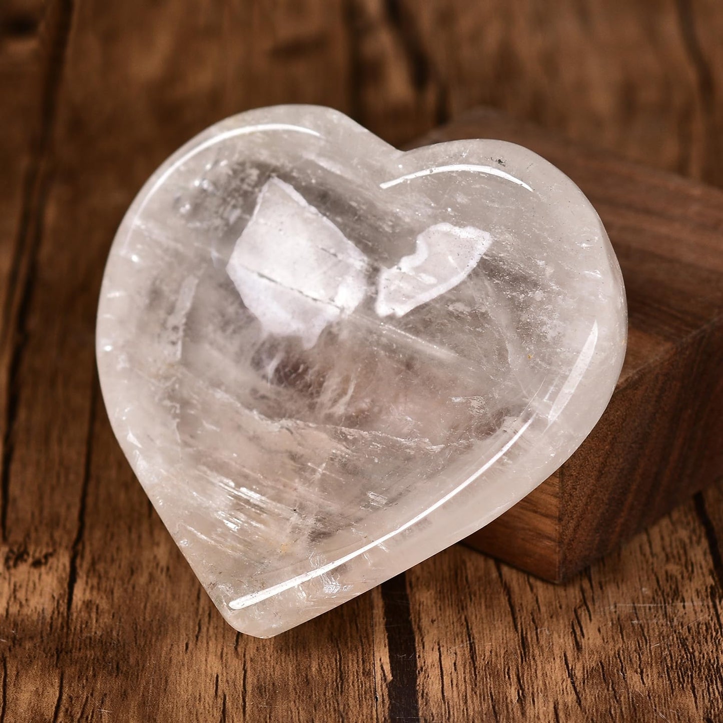 JIC Gem Clear Quartz Crystal Bowl Hand Carved Heart Shape Decorative Bowl Jewelry Tray Home Decor or Gift