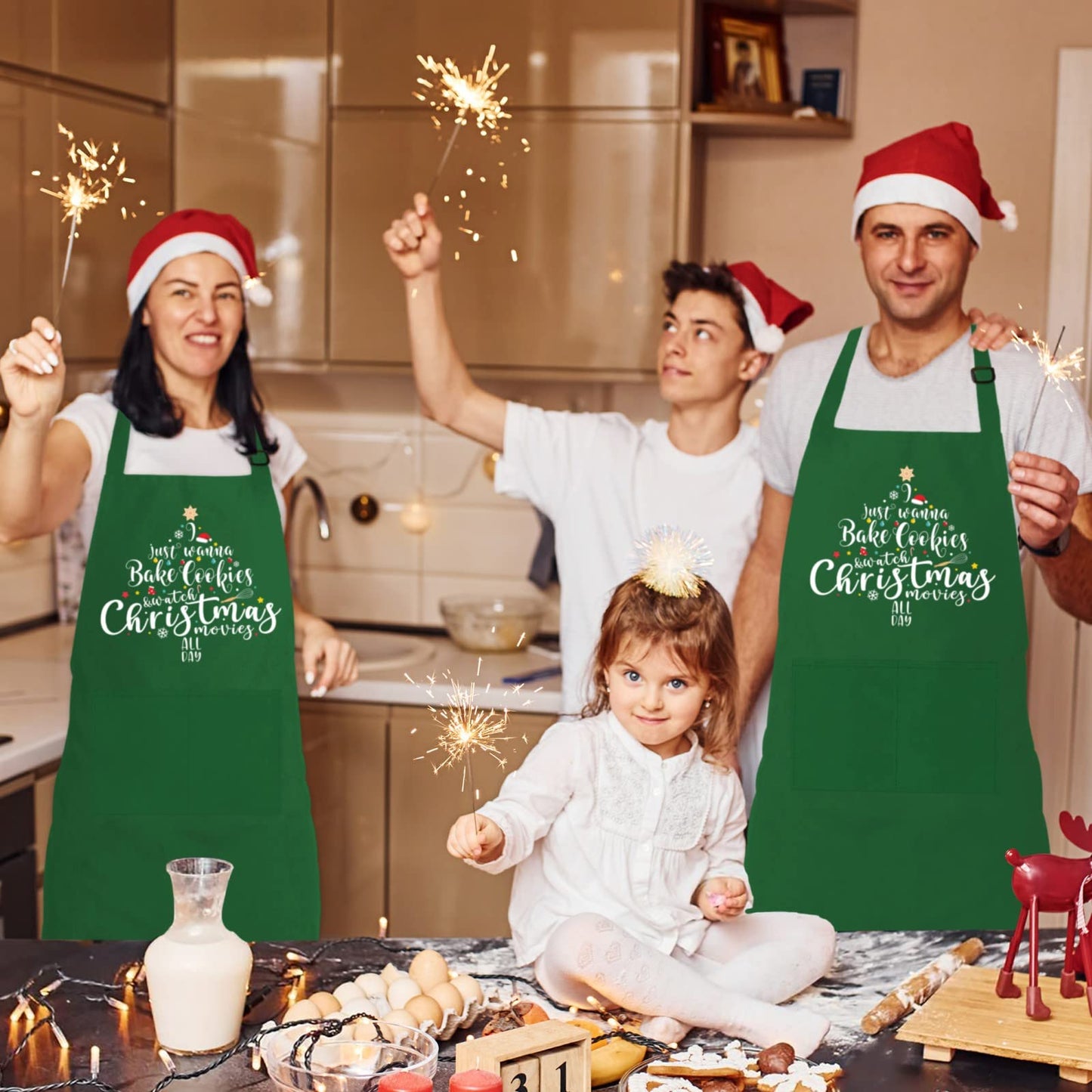 Funny Christmas Baking Apron for Women Men, Holiday Baking Gifts for Bakers, Green Xmas Kitchen Cooking Aprons with 2 Pockets, Cute Christmas Apron Gifts for Mom Wife Sister Husband Girlfriend
