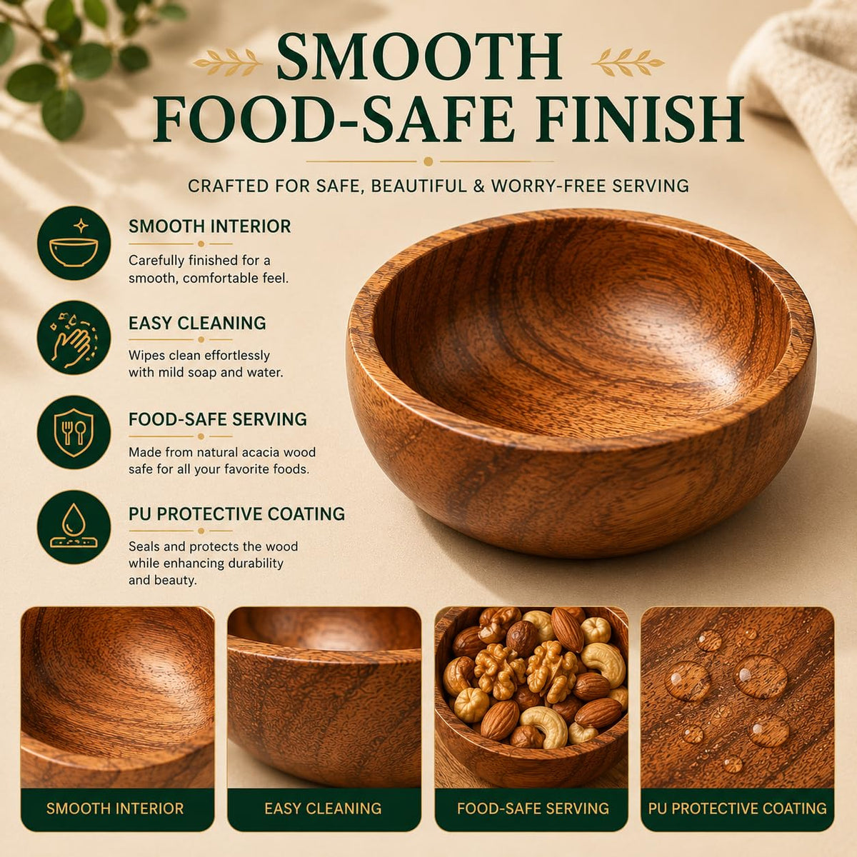WEBHUSHI Acacia Wood Bowls: Handcrafted, Rustic, 6 Bowls of 3.75-inch, 0.25 liters Capacity Each
