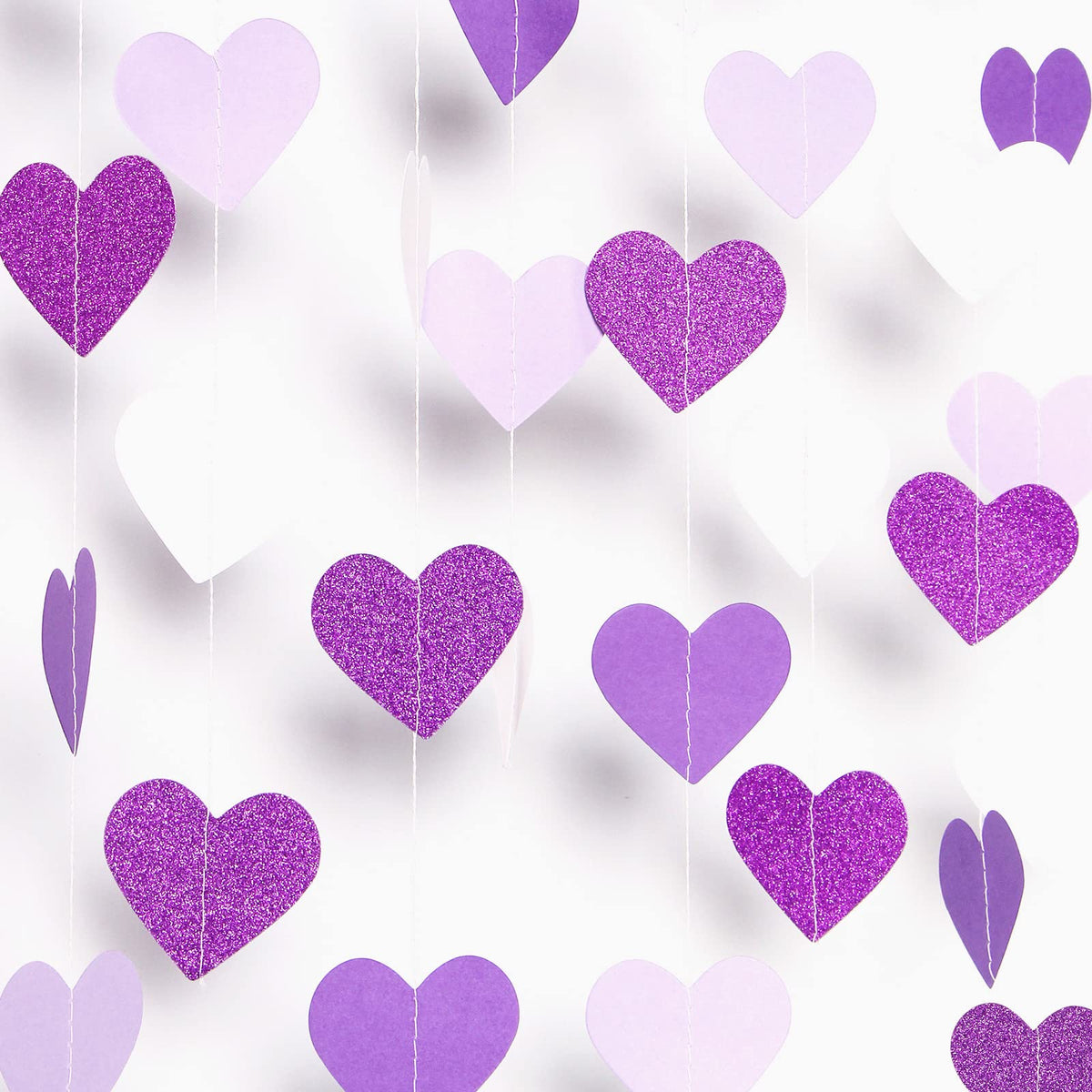 Purple Party Decoration Heart-Garland - 52Ft Purple Lavender White Streamers Birthday Banner Baby Bridal Shower Wedding Engagement Bachelorette Graduation Decorations Lasting Surprise