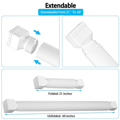 HAHOME 2 Pack Rain Gutter Downspout Extensions,Drain Downspout Extender Diverter, Flexible Downspout Extensions Can Extendable from 21 to 60 Inches (White)