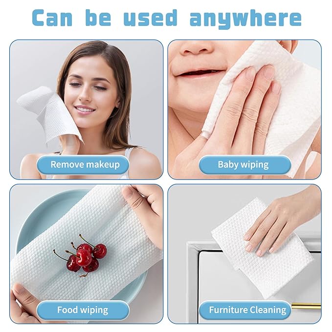 100 Count Disposable Face Towel, Biodegradable Facial Dry Wipes, Super Soft &