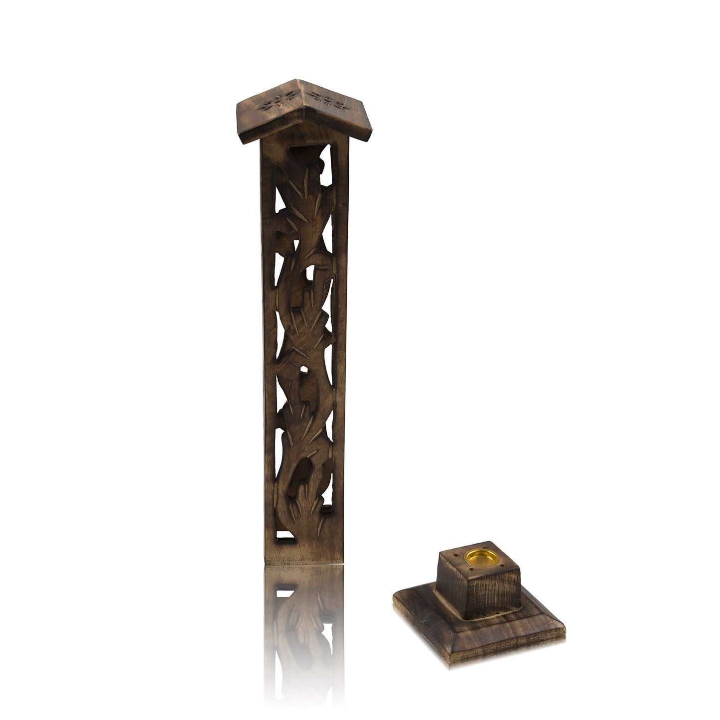Wooden Incense Stick & Cone Burner Holder Tower Large Organic Eco Friendly Ash Catcher Agarbatti Holder Rustic Style Hand Carved for Meditation Yoga Aromatherapy Home Fragrance Products (Natural)
