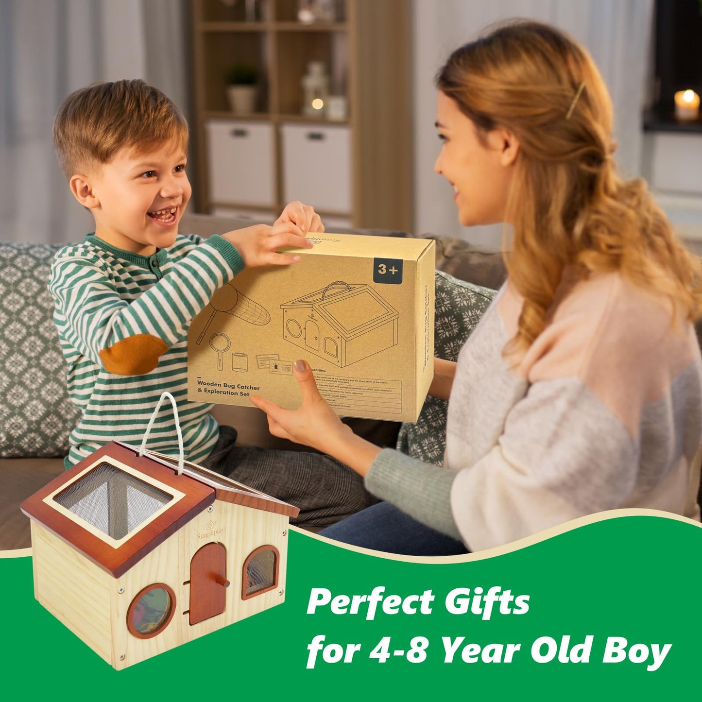 SimpliPlay Kids Explorer Kit & Bug Catcher for Kids, Outdoor Toys with Large Portable Wooden Bug Habitat, Butterfly Net, Magnifier, Observation Cup, 15 Insect Cards for Toddler 3-8 Year Old Boy Gift