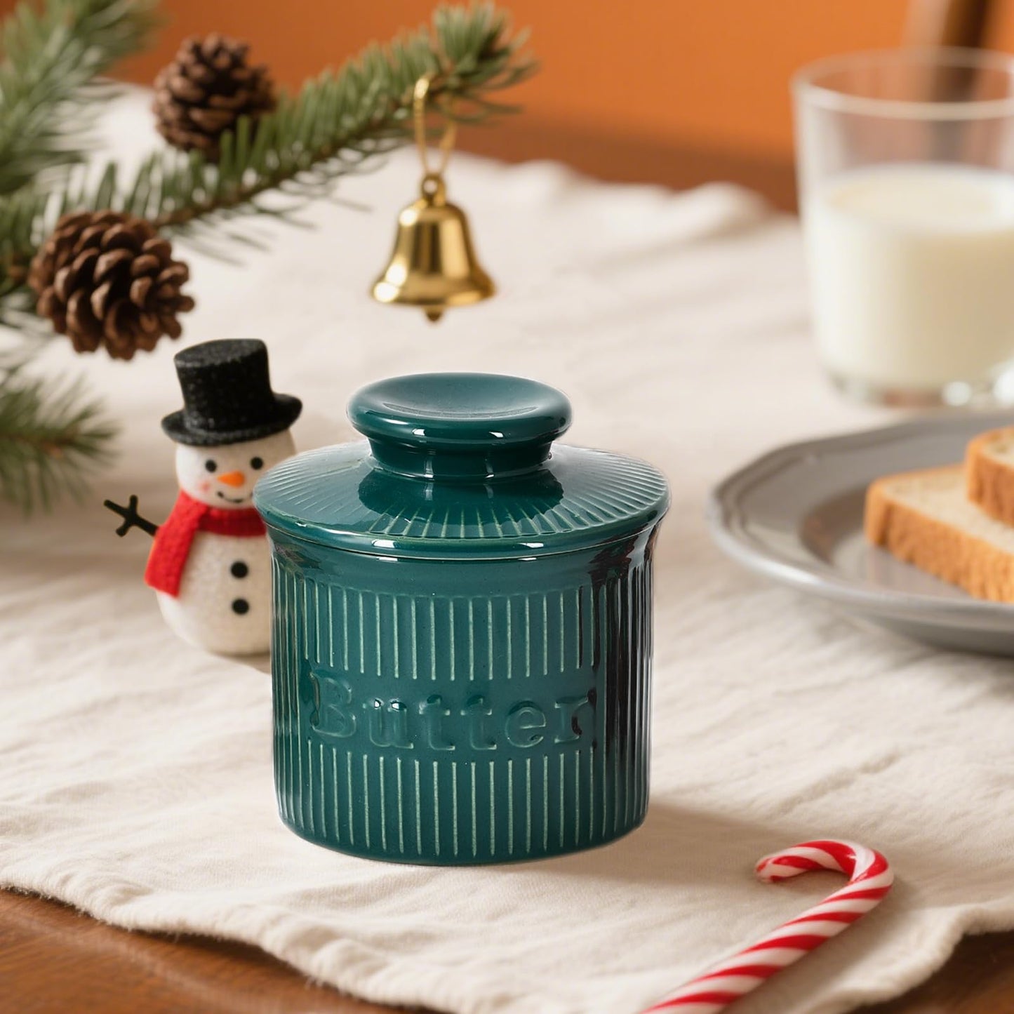 Ceramic Butter Crock, French Butter Dish for Fresh Spreadable Butter, Ribbed Butter Keeper with Water Line, Housewarming Gifts, Christmas Kitchen Decor