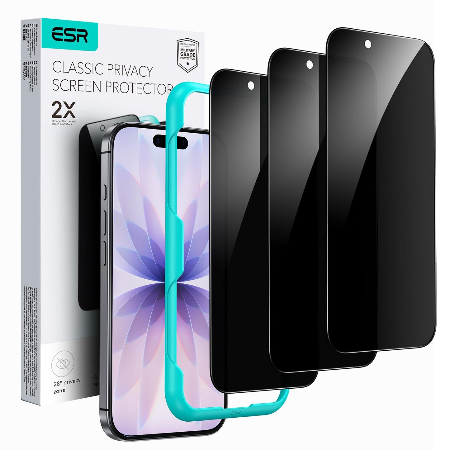 ESR 3 Pack for iPhone 15 Pro Max Screen Protector, [9H Hardness] [Military Grade Shatterproof] Full Coverage Tempered Glass Film with Easy Installation Tool, HD Clear, Scratch Resistant