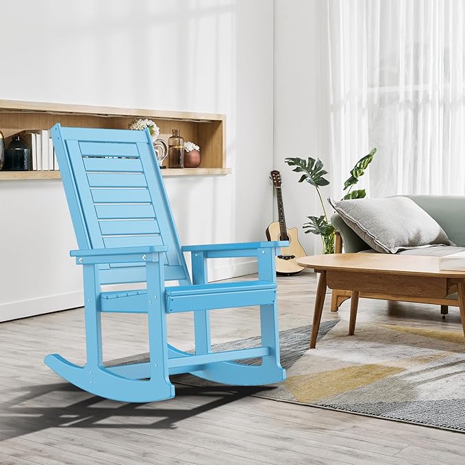 GREENVINES Outdoor Rocking Chairs | Set of 2 | Porch Rocker | HDPE Plastic | Arctic | Oversized Rockers | High Back | Big & Tall | Ladder Back | for Patio Outside Backyard Balcony Garden