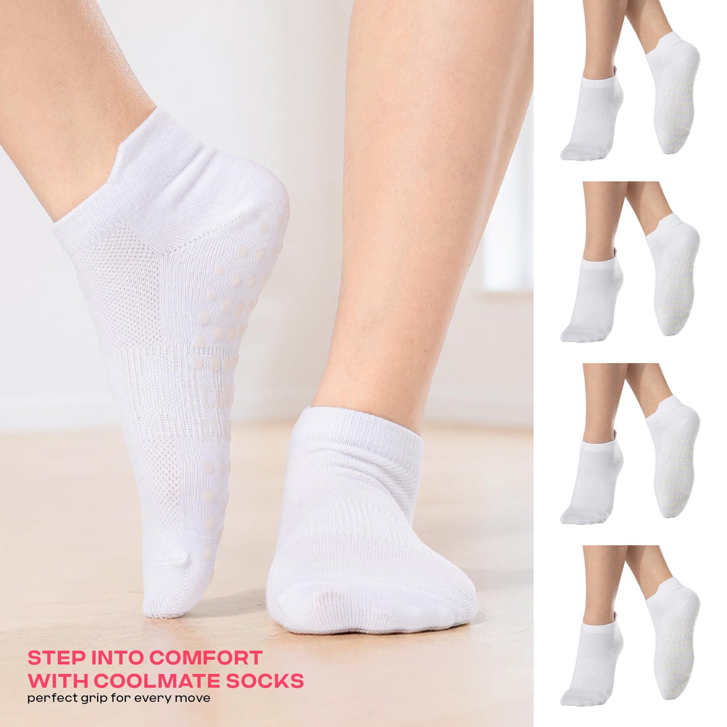 CoolMate Pilates Socks with Grips for Women, Yoga Socks, Crew Non Slip Women for Workout, Barre, Pilates Gifts