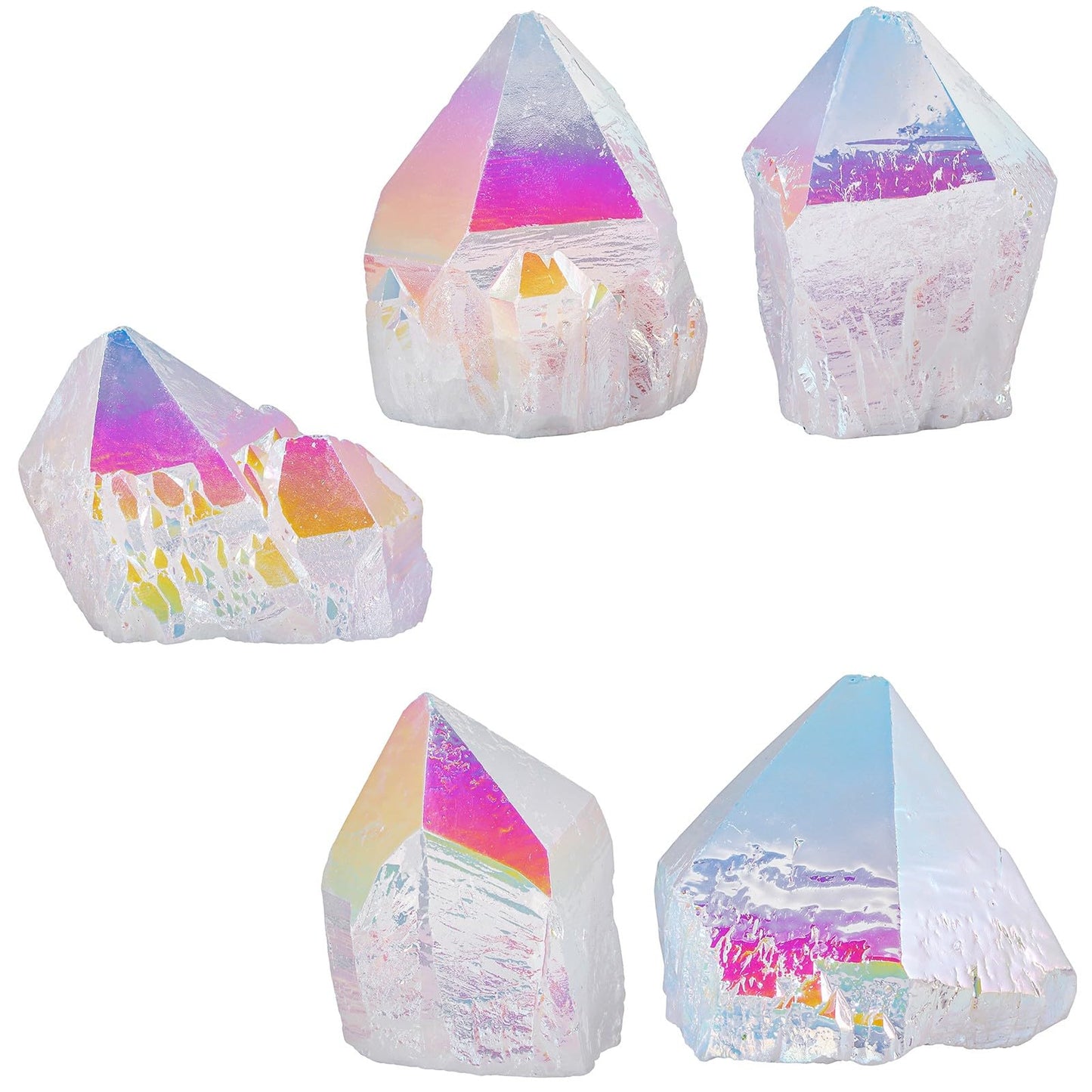 TUMBEELLUWA Titanium Coated White AB Crystal Cluster, Angel Aura Quartz Decorative Rock Geode Mineral Specimen for Home Shelf