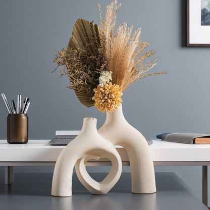 Lvases Modern Ceramic Vase, Snuggle Heart-Shaped Abstract Sculpture Vases, Minimalist Boho Home Decor for Living Room Shelf & Table Centerpiece Decorative Vase (Milky White)