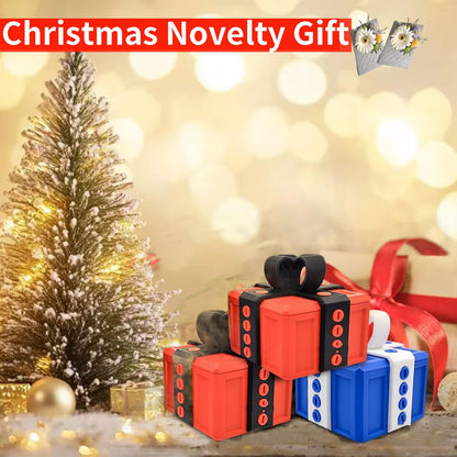 Annoying 3D Printed Gift Box with Screws - Funny Christmas Decoration, Magic Gift Box for Friends (Red and Green, White Button)
