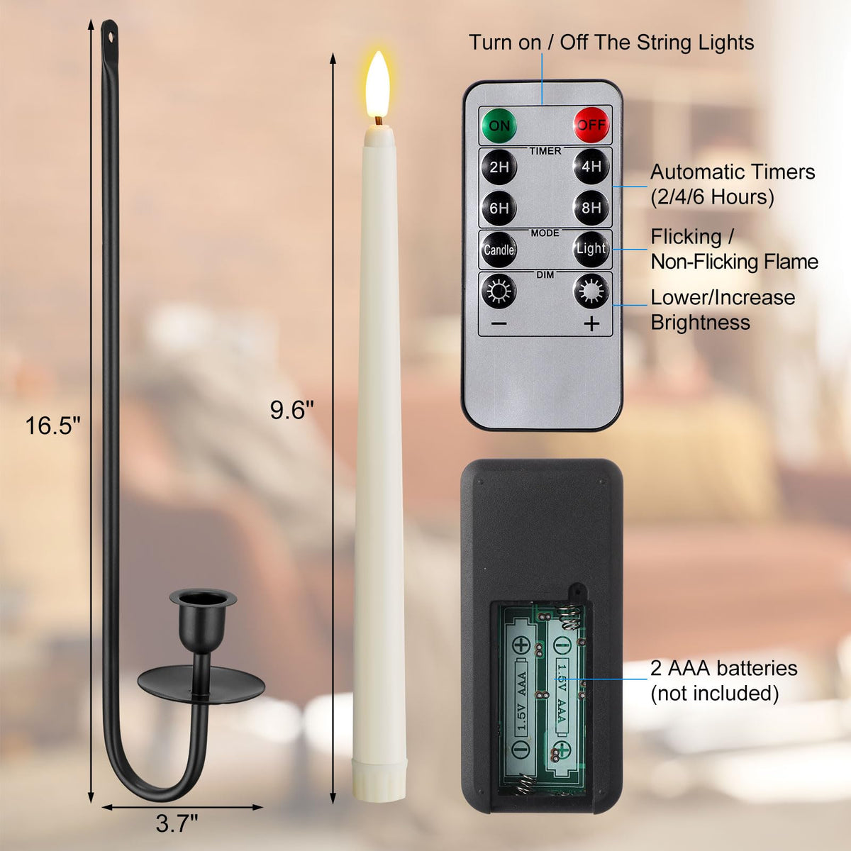 Tessco for you Metal Wall Mount Candle Sconces with 9.6" LED Flameless Taper Candles and Remote Timer 16.5" Wall Hanging Sconces Set for Living Room Fireplace Hallway Stairway(Black,2 Set)