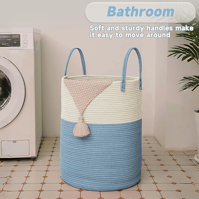 Large Woven Laundry Basket Hamper, 100L Cotton Rope Storage Bin