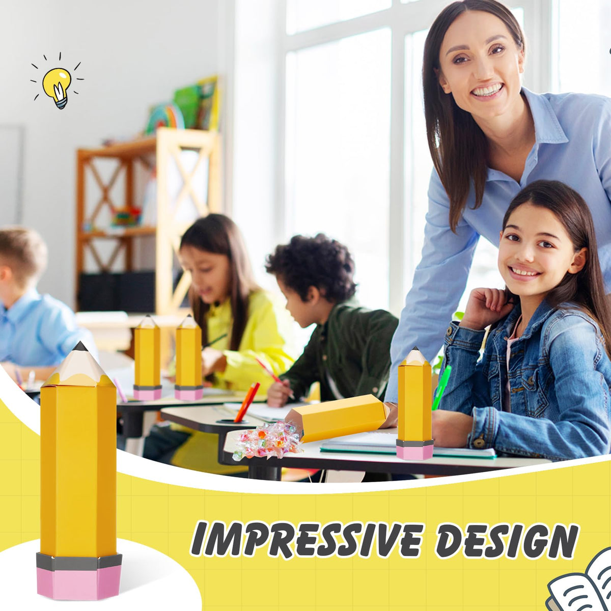 Feifeiya 24 Pcs Pencil Appreciation Gift Boxes for Teacher's Day Paper Pencil Treat Candy Favor Boxes Bulk for Thanks Teacher Classroom Party Favor Supplies (Yellow)