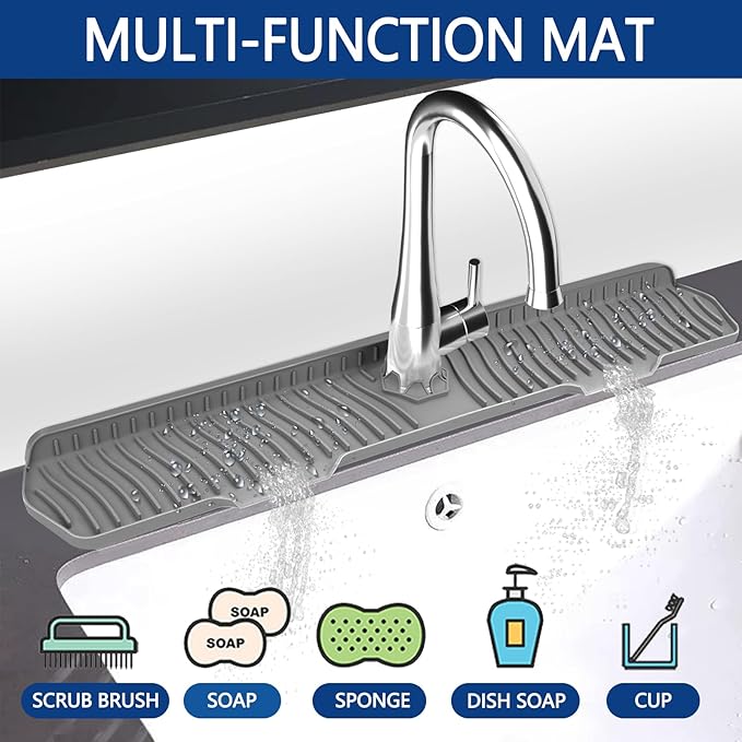 Kitchen Sink Splash Guard Gen2-30" x 6'' Silicone Sink Mat Splash Guard fit