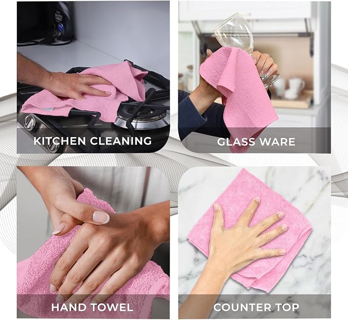 Avalon Towels Cotton Washcloths 24-Pack – 12 x 12 Inch Pink Super Soft &
