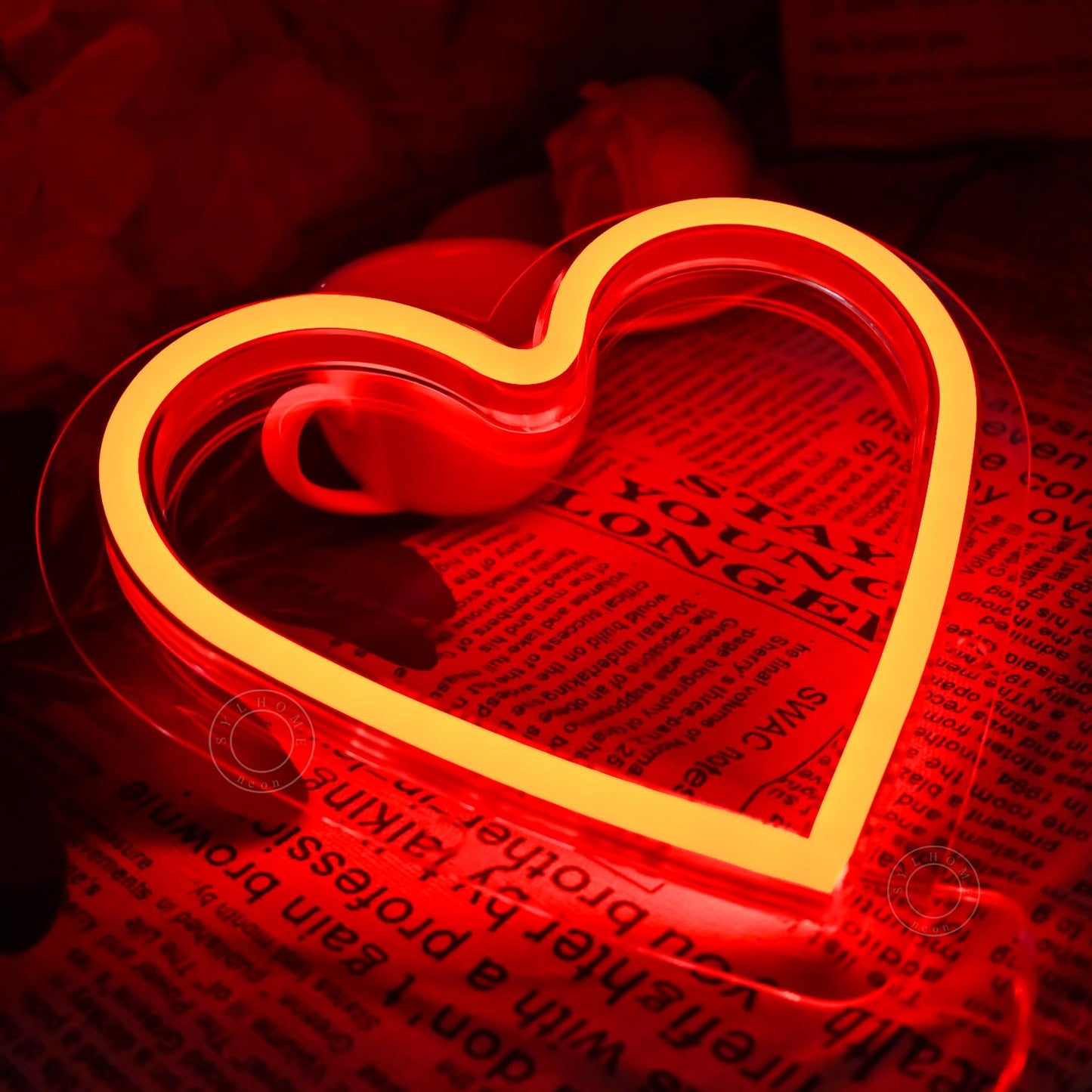 SYLHOME Red Heart Led Neon Light Sign Battery Operated or USB Powered Bedroom Wedding Wall Sign Decor Valentines Day Birthday Christmas Gifts USB 7.87" X 7.28"