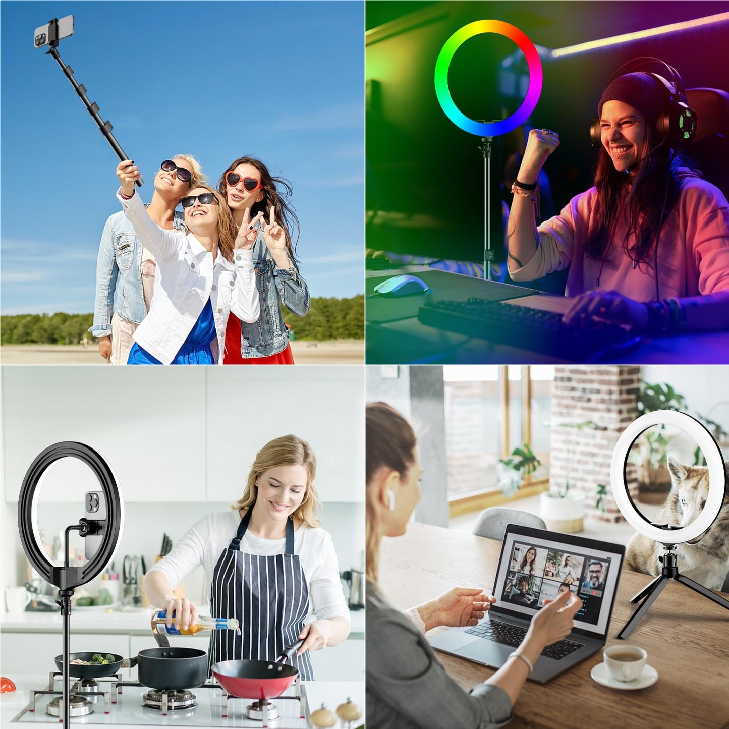 PEYOU 12" Selfie Ring Light with Tripod Stand & Phone Holder Tall 186cm/73", 【Desk Ring Light】 48 RGB Colors, Upgrade 3 in 1 Dimmable Adjustable Speed Ringlight for Tiktok, Makeup, Selfie Photography