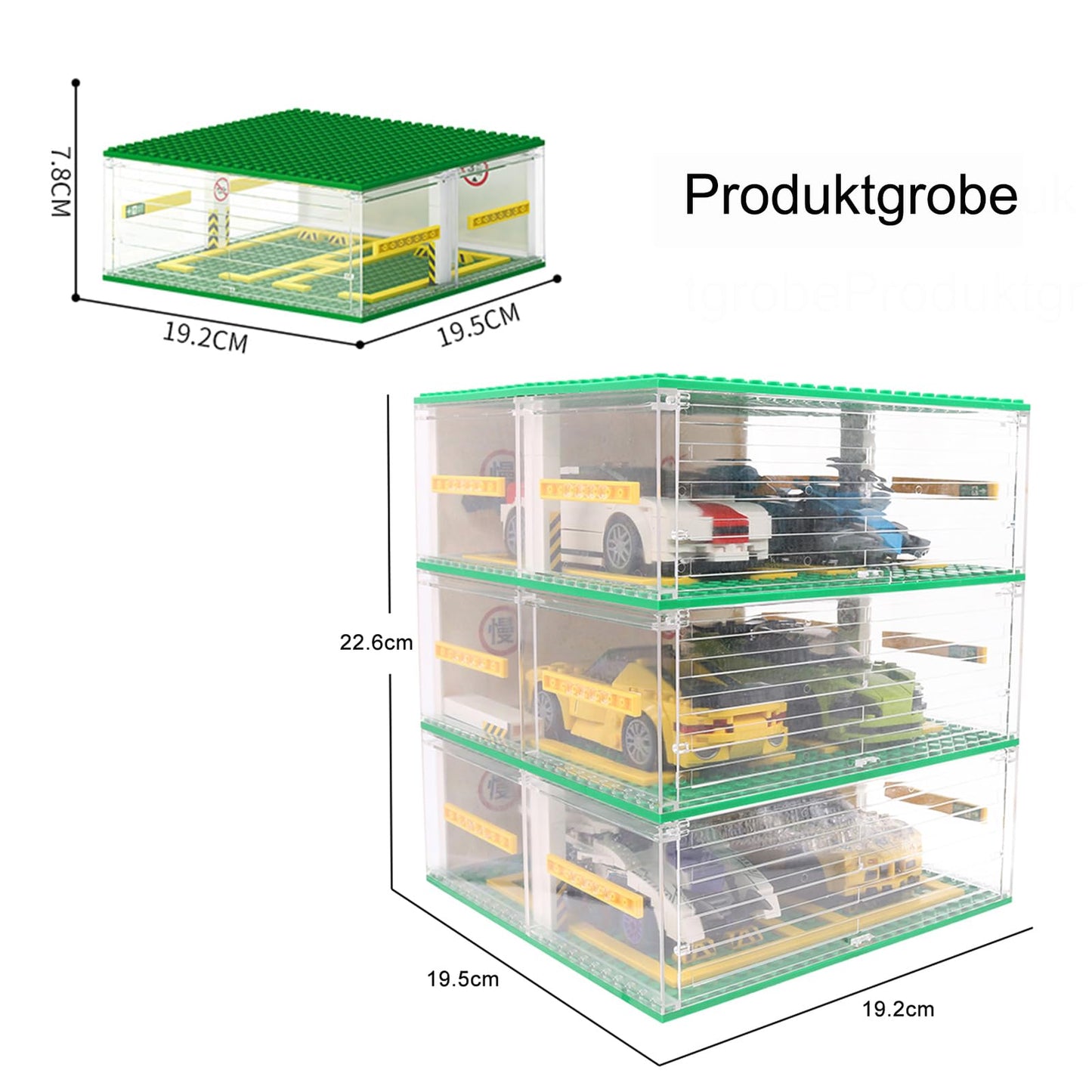 Cabeeskii Garage for Speed Champions Cars, Building Blocks Garage DIY 3-Layer Display Case Car Parking Garage, Carport Compatible with Building Blocks Sports Cars (Without Cars)