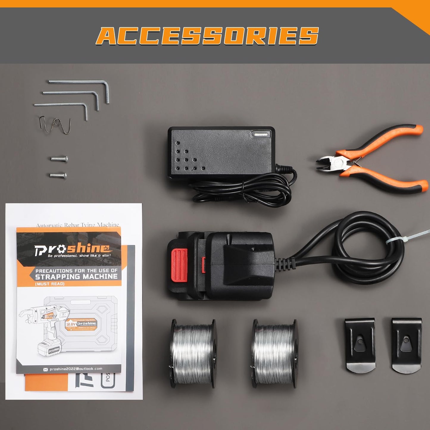 Proshine Automatic Rebar Tier 0.3"-1.3" Rebar Tie Rebar Tying Gun + 4400mAh Rechargeable Battery + 2PCS Rebar Tie Wire Rebar Tier Tying Machine 0.8S a Knot