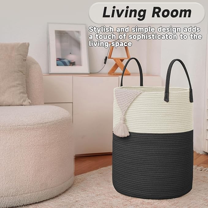 Large Woven Laundry Basket Hamper, 60L Cotton Rope Storage Bin