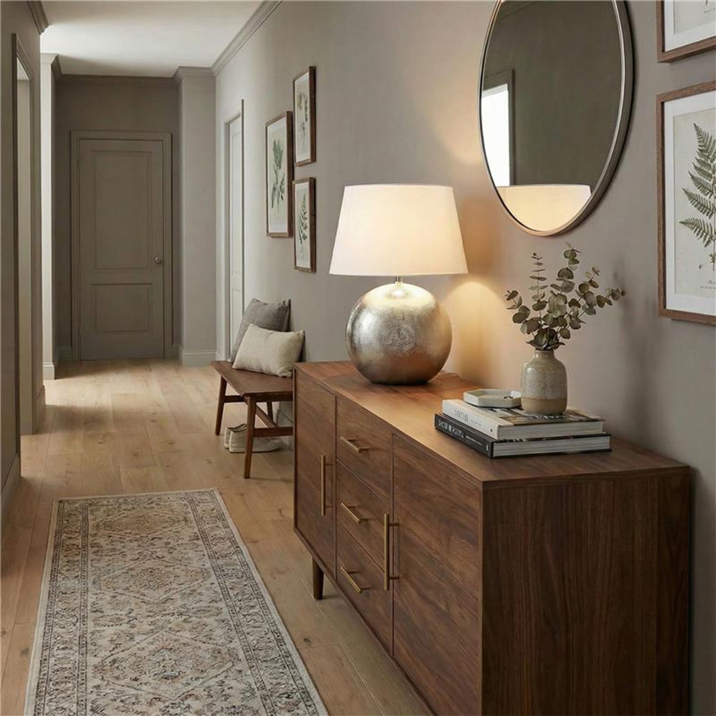 Lucande 19" Modern Ceramic Table Lamp, Silver Jar-Style Base with White Fabric Shade, Elegant Bedside Lamp for Nightstand or Living Room, E26 Base Bulb Not Included