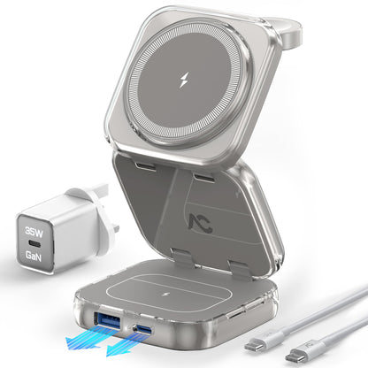 Charging Station, AC Island 5 in 1 Wireless Charging Station for iPhone 16 Pro/16/15/14/13/12, Mag-Safe Charger, Fast Wireless Charging Stand for Airpods, Apple Watch Series 10 - (Titanium Grey)