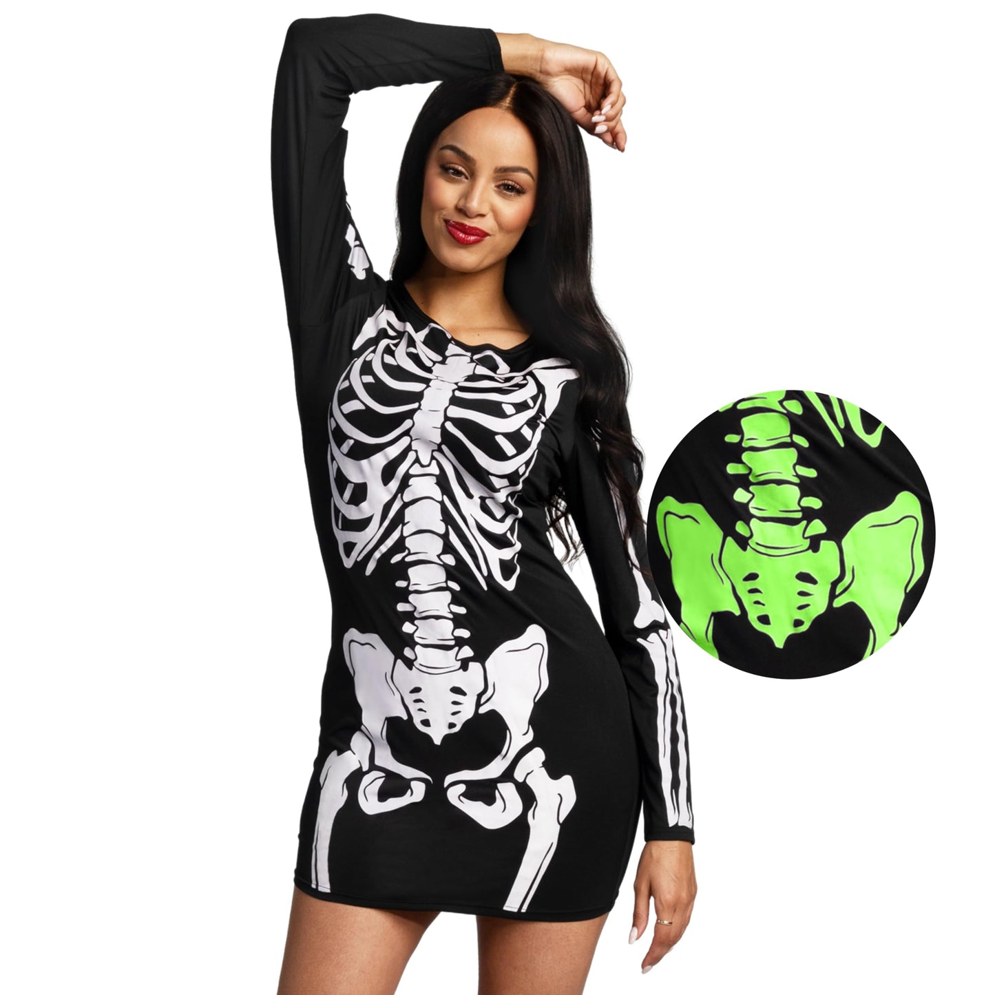 Spooktacular Creations Skeleton Dress Women, Glow in The Dark Skeleton Costume, Halloween Costumes for Women Adult 2025 Black