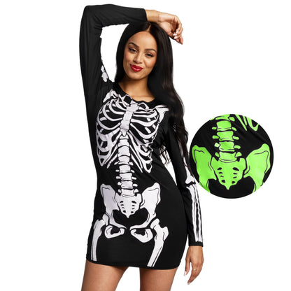 Spooktacular Creations Skeleton Dress Women, Glow in The Dark Skeleton Costume, Halloween Costumes for Women Adult 2025 Black